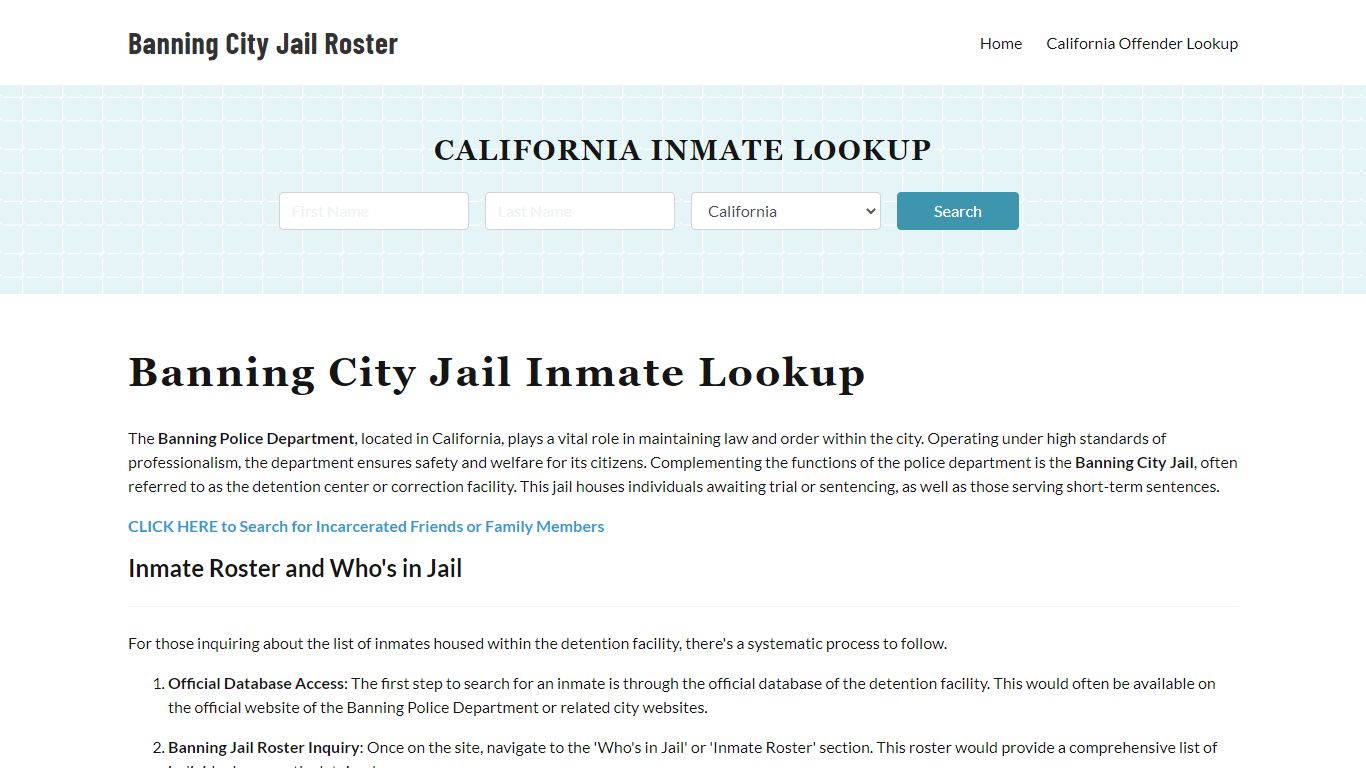 Banning Police Department & City Jail, CA Inmate Roster, Arrests, Mugshots